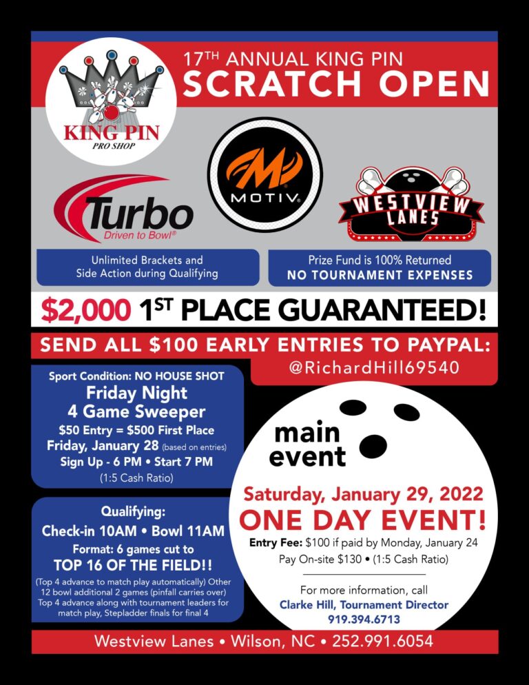 17th Annual King Pin Scratch Open Bowling Tournament Southern TNBA