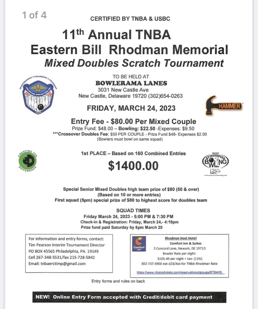 11th Annual TNBA Eastern Bill Rhodman Memorial Bowling Tournament Mixed