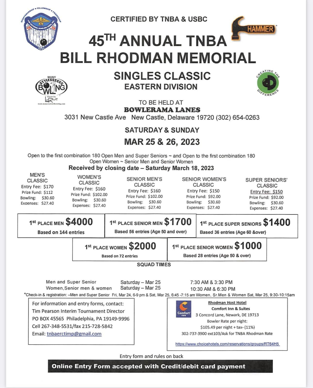 45th Annual TNBA Bill Rhodman Memorial Singles Classic Bowling