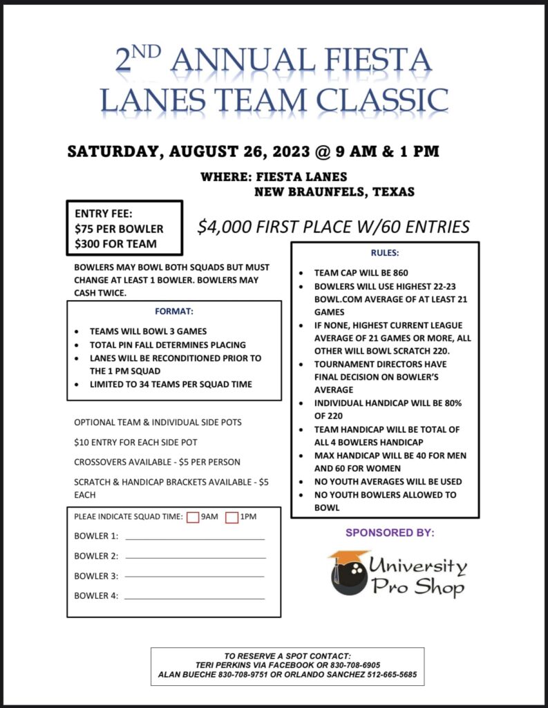 2nd Annual Fiesta Lanes Team Classic Bowling Tournament