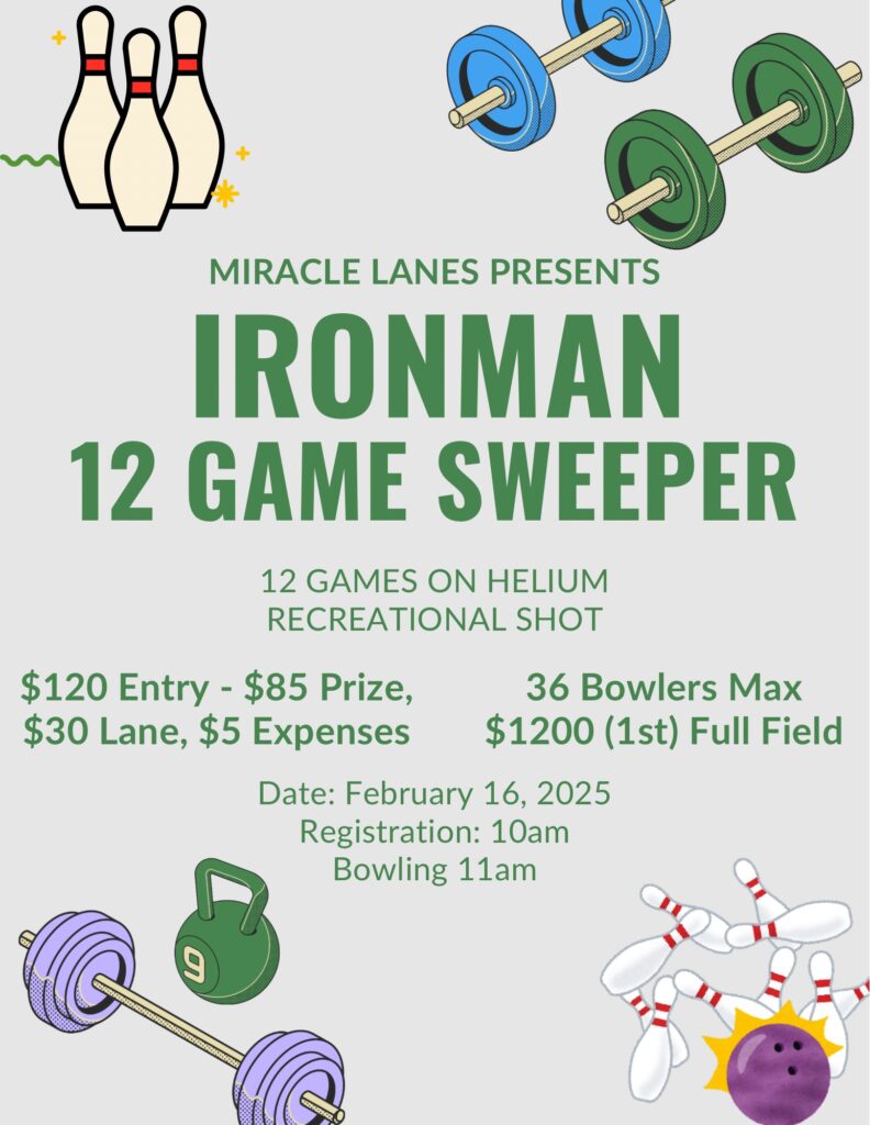 Miracle Lanes 12 Game Sweeper Ironman Bowling Tournament