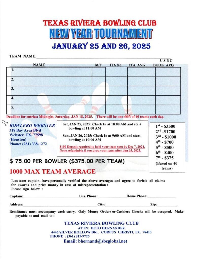 Texas Riviera New Years Bowling Tournament