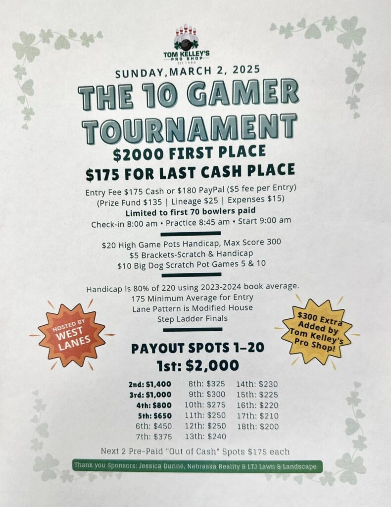 Tom Kelley's Pro Shop The 10 Gamer Bowling Tournament