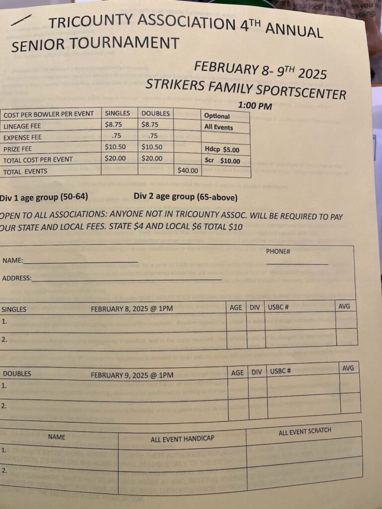 TriCounty Association 4th Annual Senior Bowling Tournament